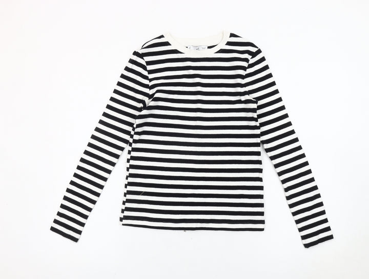 MNG Women's Black Striped Long Sleeve Cotton Top Size 12