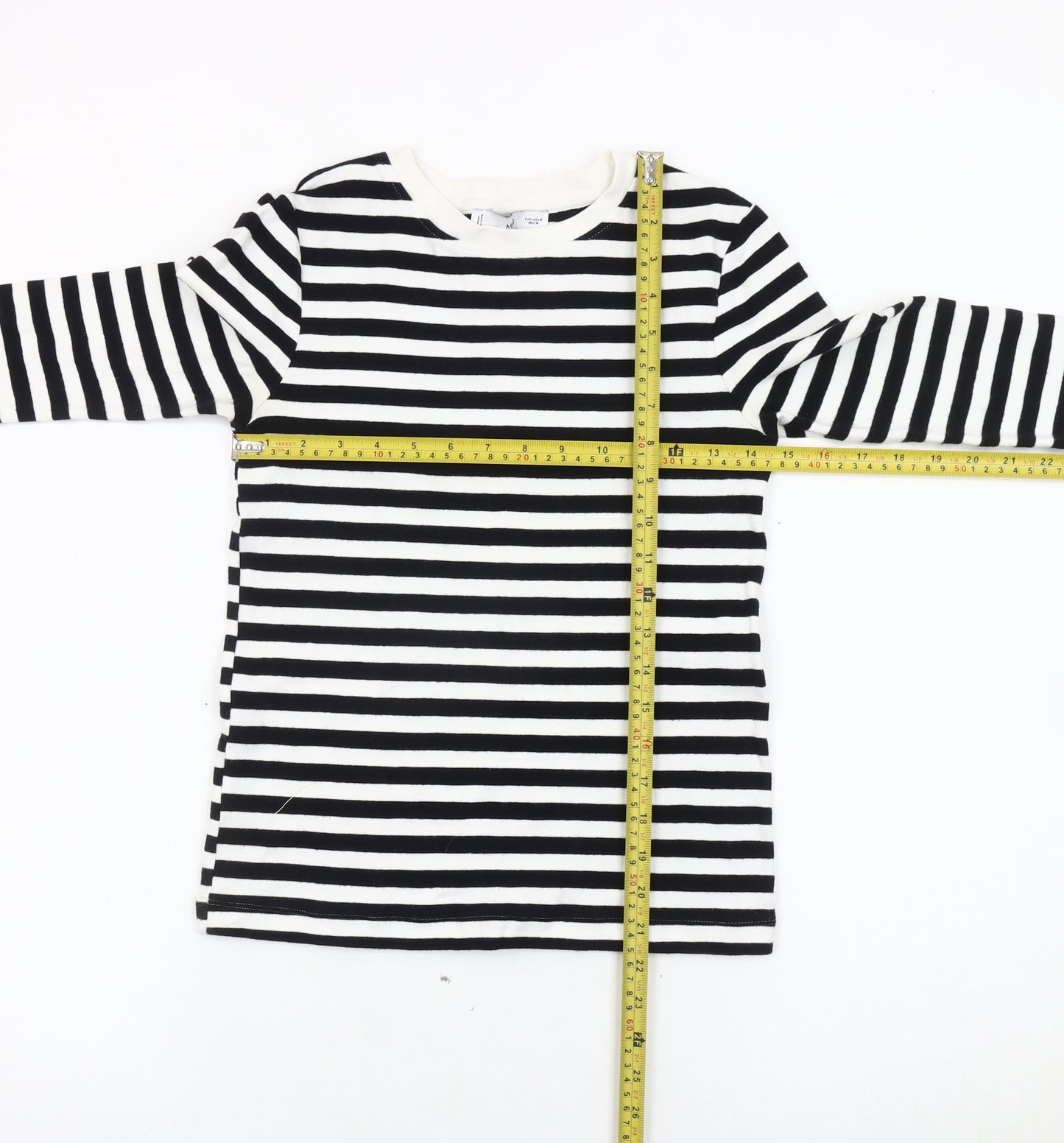 MNG Women's Black Striped Long Sleeve Cotton Top Size 12