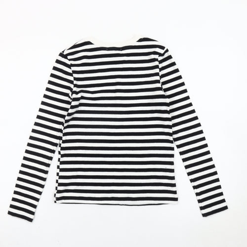 MNG Women's Black Striped Long Sleeve Cotton Top Size 12