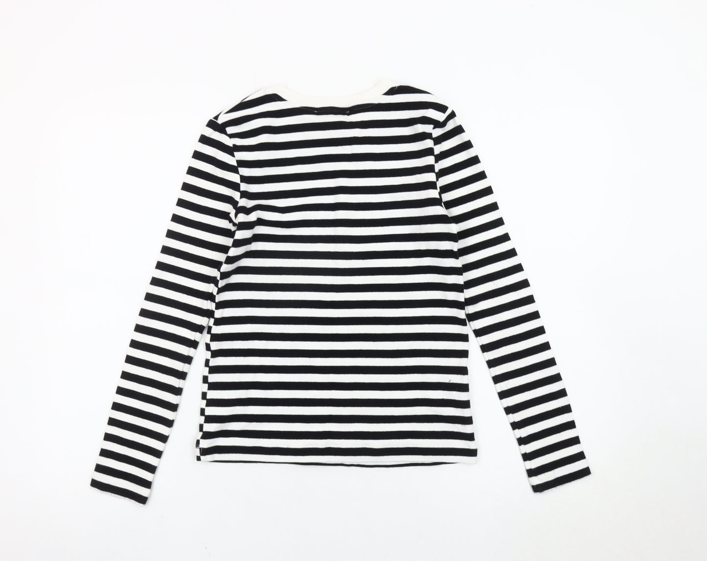 MNG Women's Black Striped Long Sleeve Cotton Top Size 12