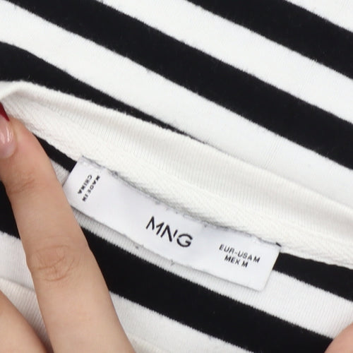 MNG Women's Black Striped Long Sleeve Cotton Top Size 12