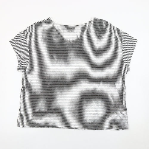 Marks and Spencer Women Black White Striped V-Neck T-Shirt Size 22
