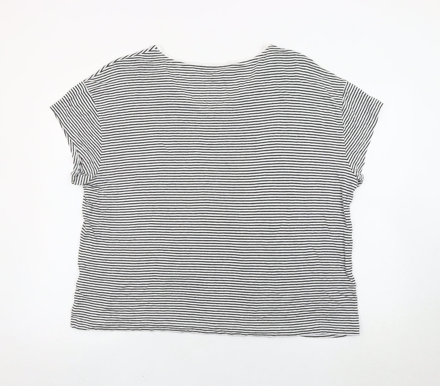 Marks and Spencer Women Black White Striped V-Neck T-Shirt Size 22