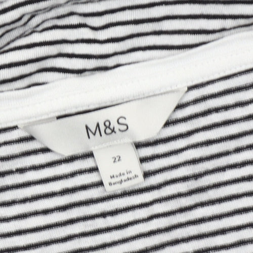 Marks and Spencer Women Black White Striped V-Neck T-Shirt Size 22