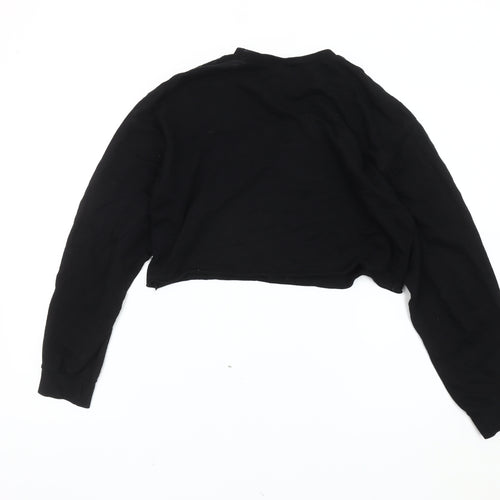 Divided Womens Black Crop Long Sleeve Embroidered Daisy T-Shirt Size S