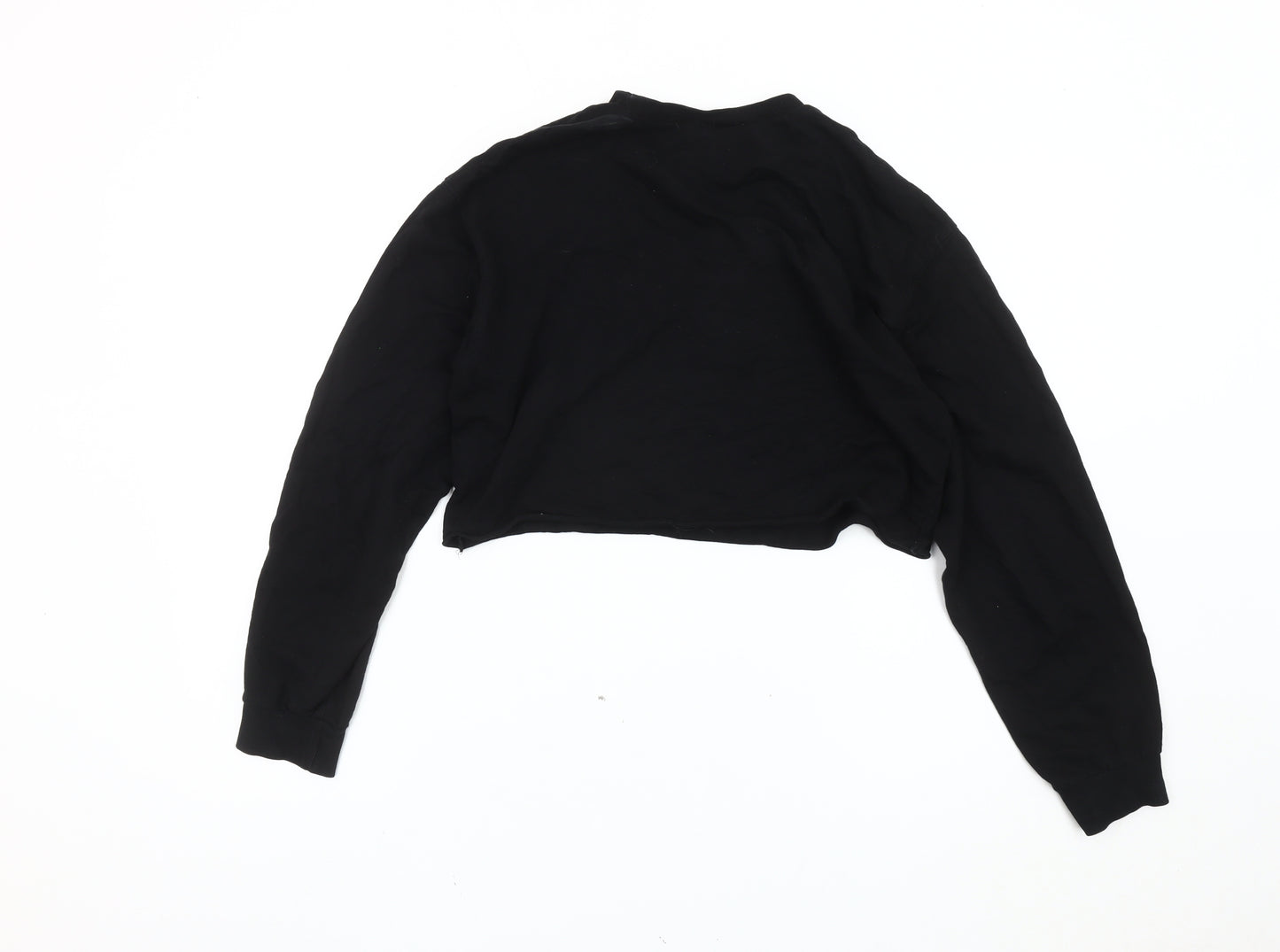 Divided Womens Black Crop Long Sleeve Embroidered Daisy T-Shirt Size S