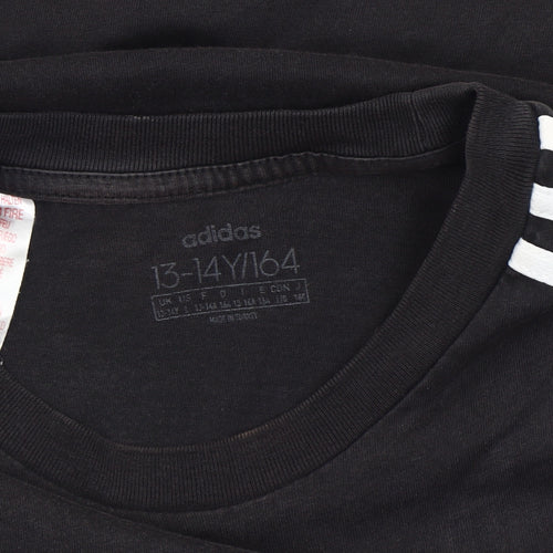 Adidas Boys Black T-Shirt 13-14 Years Short Sleeve Crew Neck Sports Top