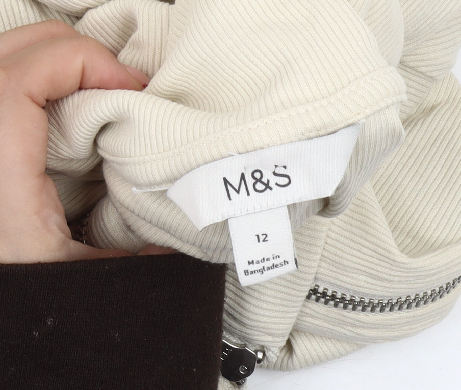 Marks and Spencer Womens Beige Cotton Full Zip Jacket Size 12