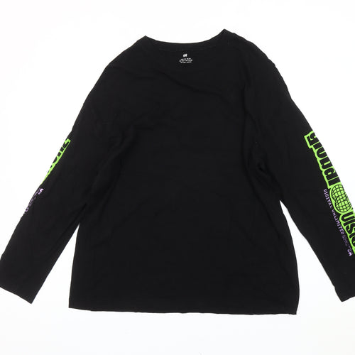 H&M Boys Black Long Sleeve Graphic Logo T-Shirt Size 14+ Cotton