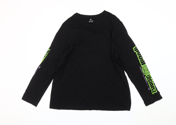 H&M Boys Black Long Sleeve Graphic Logo T-Shirt Size 14+ Cotton