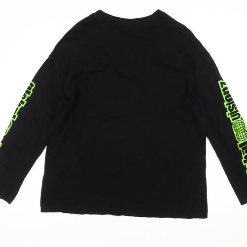 H&M Boys Black Long Sleeve Graphic Logo T-Shirt Size 14+ Cotton