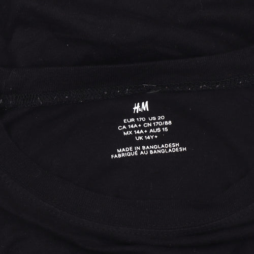 H&M Boys Black Long Sleeve Graphic Logo T-Shirt Size 14+ Cotton