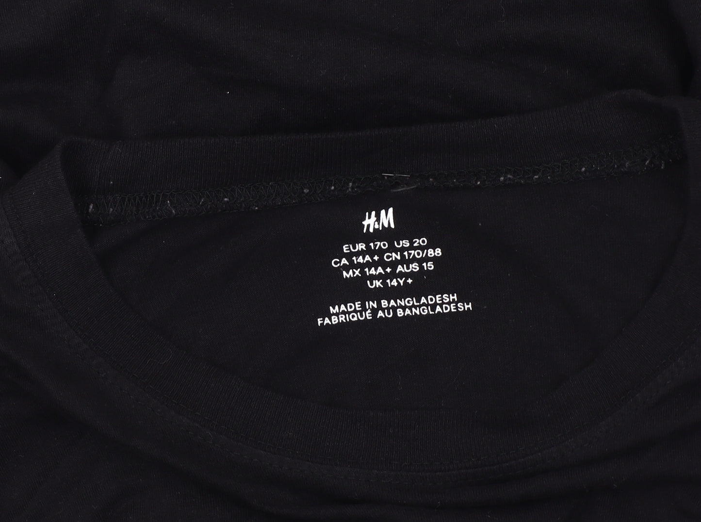 H&M Boys Black Long Sleeve Graphic Logo T-Shirt Size 14+ Cotton