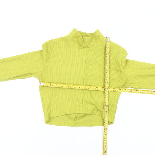 Bershka Women Green Cropped Mock Neck Long Sleeve Slim Fit Top L