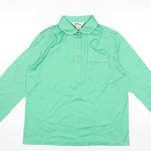 Bellino Womens Green Polo Shirt Size 16 Long Sleeve Vintage