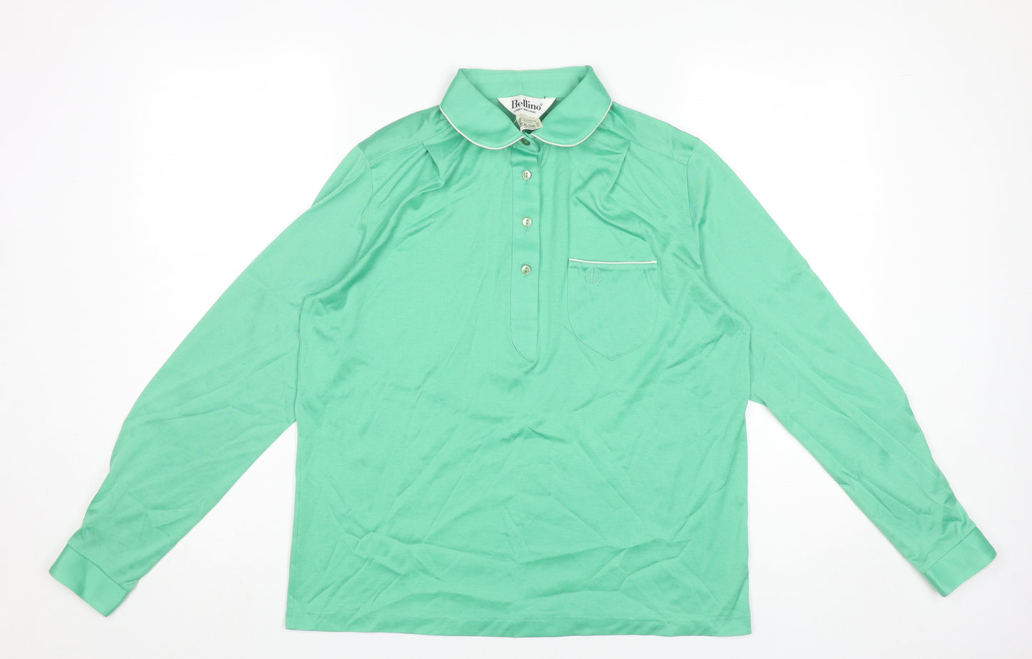 Bellino Womens Green Polo Shirt Size 16 Long Sleeve Vintage
