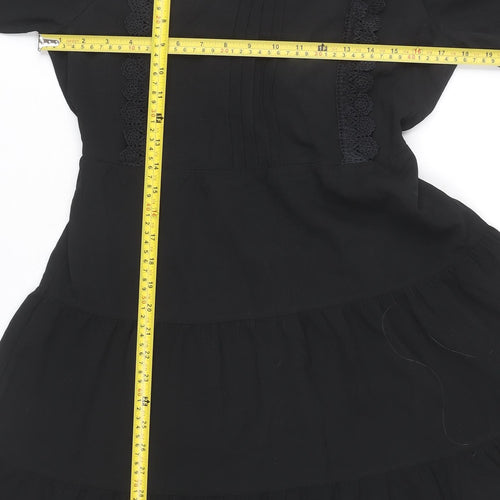 Monteau Women Black A-Line Knee Length Dress Size M High Neck Lace