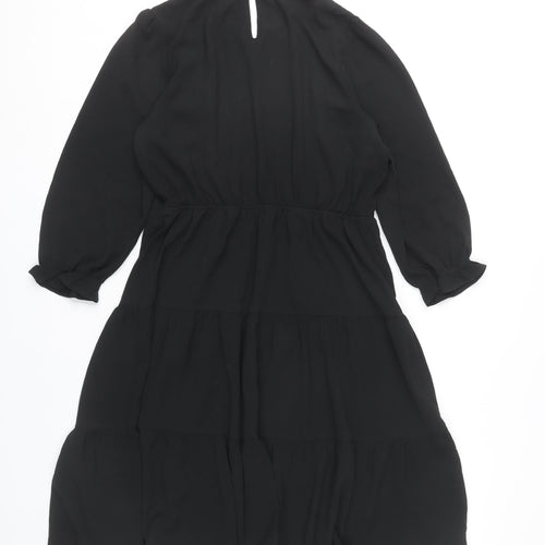 Monteau Women Black A-Line Knee Length Dress Size M High Neck Lace