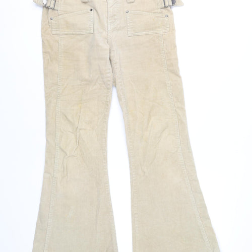 Hooch Womens Beige Corduroy Flared Trousers Size 12 Retro Adjustable Waist