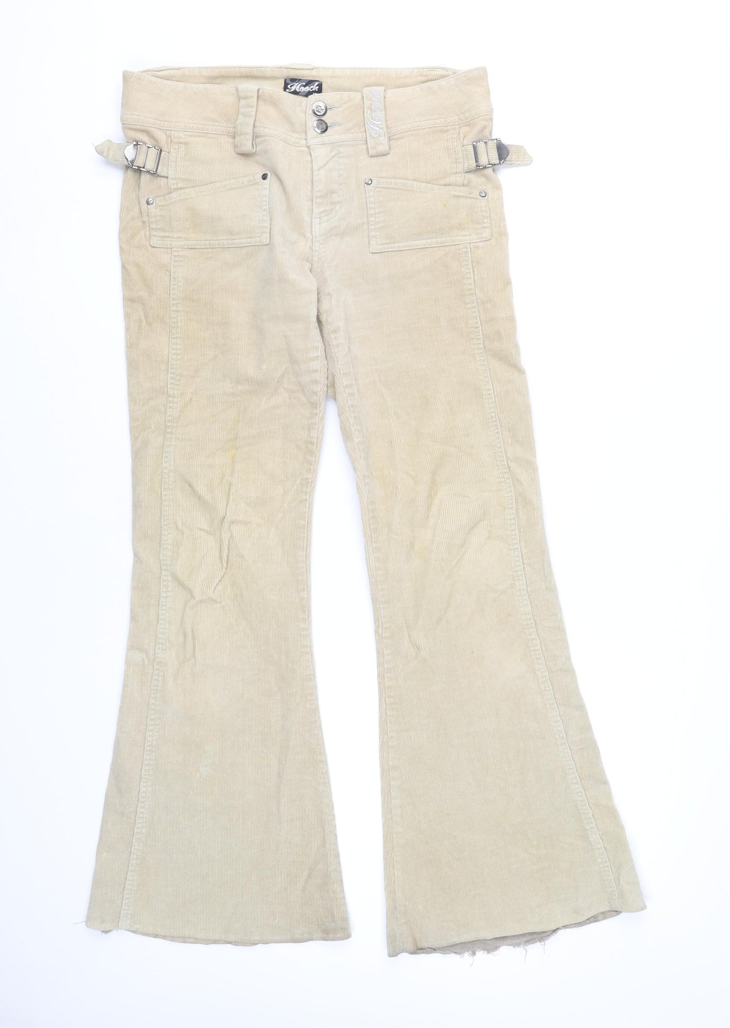 Hooch Womens Beige Corduroy Flared Trousers Size 12 Retro Adjustable Waist