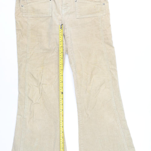 Hooch Womens Beige Corduroy Flared Trousers Size 12 Retro Adjustable Waist