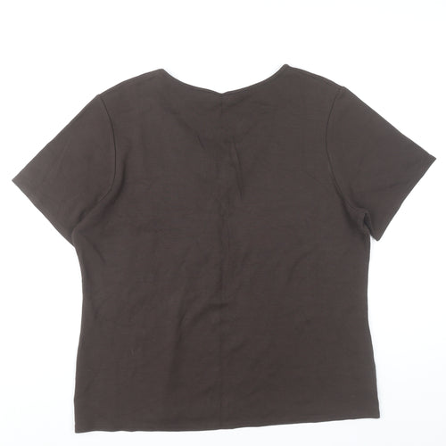 Bonmarché Women’s Brown Embroidered V-Neck Short Sleeve T-Shirt Size 12