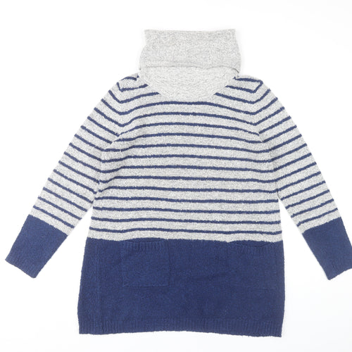M&Co Womens Navy Grey Striped Jumper Dress Size 14 Roll Neck