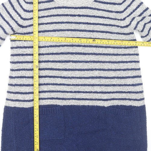 M&Co Womens Navy Grey Striped Jumper Dress Size 14 Roll Neck