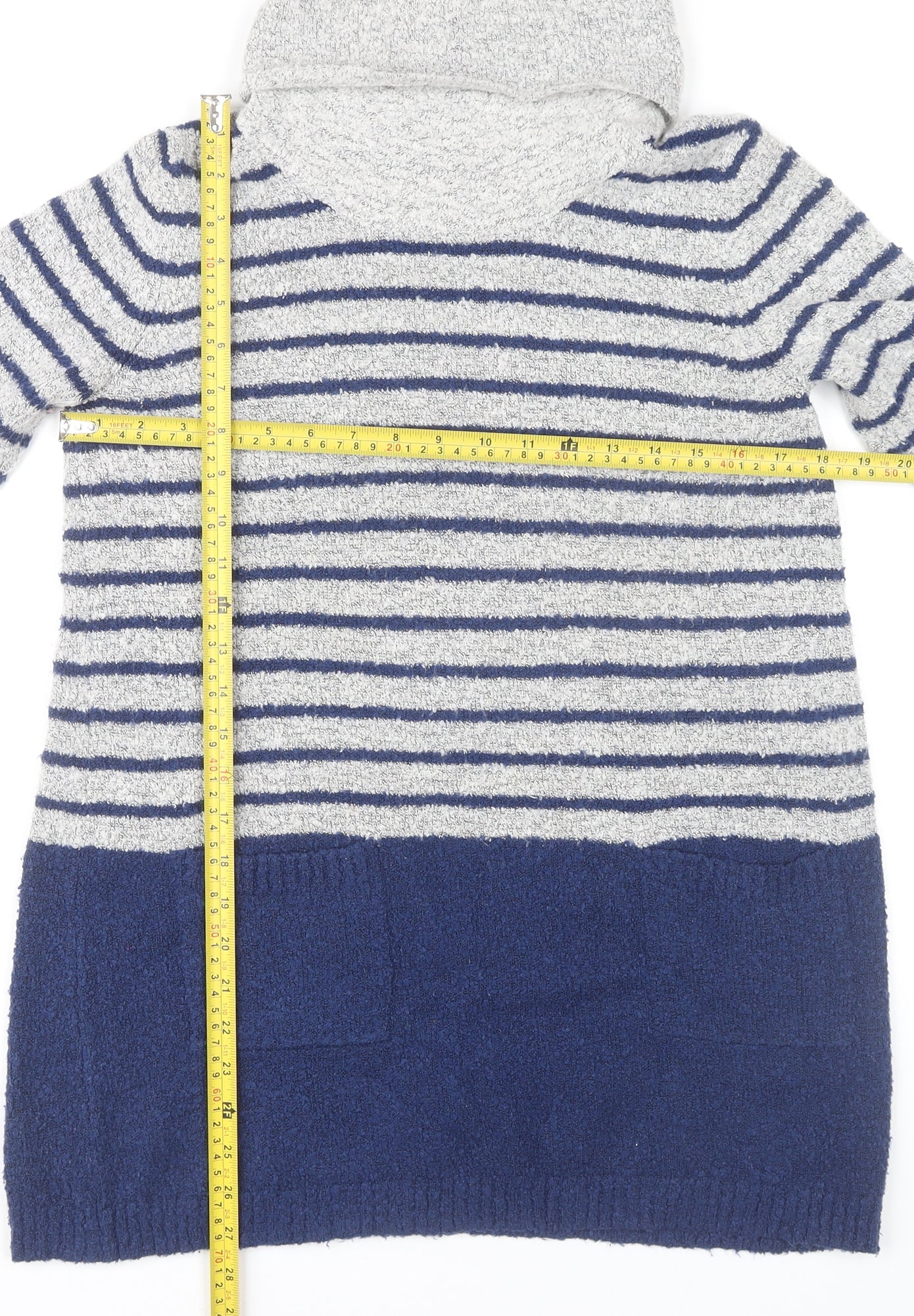 M&Co Womens Navy Grey Striped Jumper Dress Size 14 Roll Neck