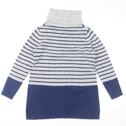 M&Co Womens Navy Grey Striped Jumper Dress Size 14 Roll Neck