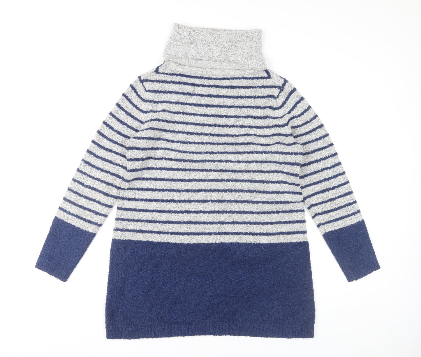 M&Co Womens Navy Grey Striped Jumper Dress Size 14 Roll Neck
