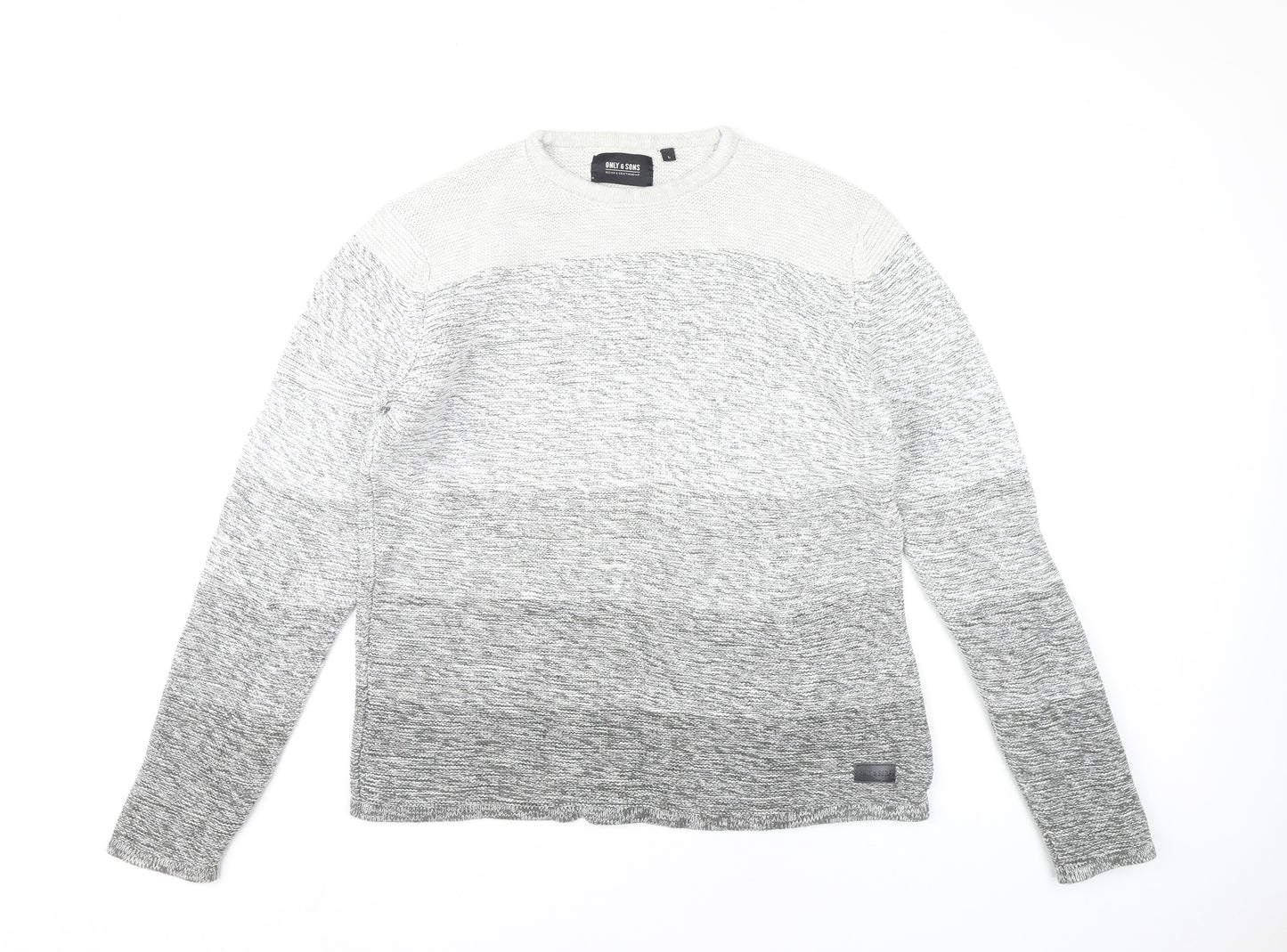 Only & Sons Mens Grey Cotton Knit Jumper L Crew Neck Long Sleeve