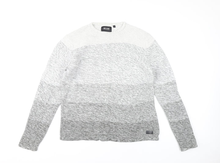 Only & Sons Mens Grey Cotton Knit Jumper L Crew Neck Long Sleeve