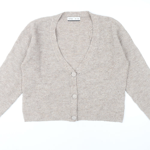 Lefties Womens Beige Knit Cardigan Size 12 V-Neck Long Sleeve