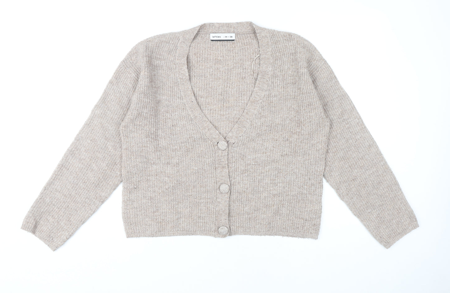 Lefties Womens Beige Knit Cardigan Size 12 V-Neck Long Sleeve