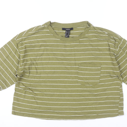 Forever 21 Womens Green Striped Cropped T-Shirt Size M