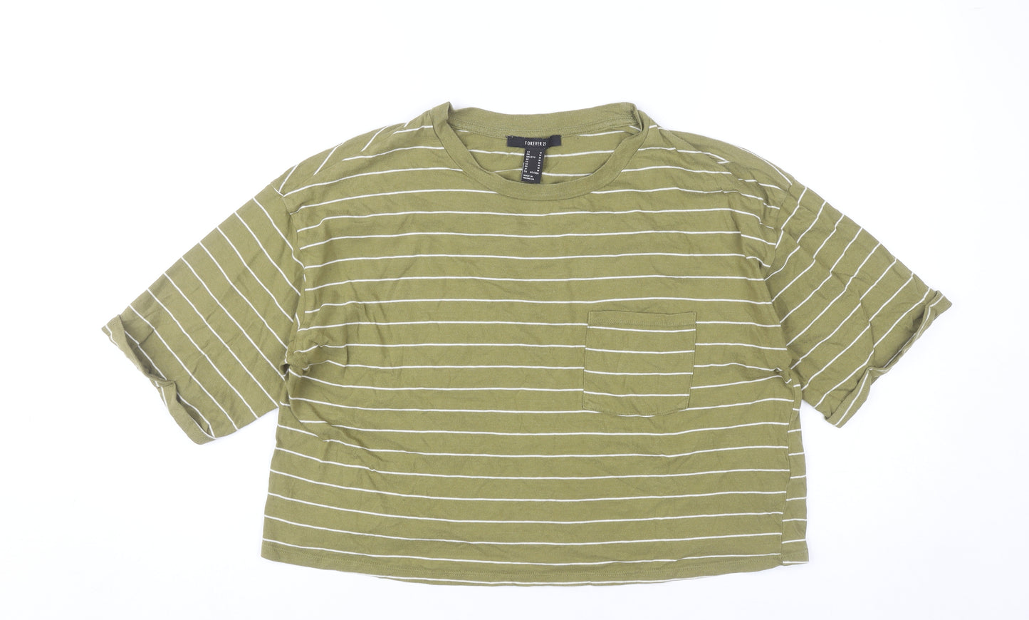 Forever 21 Womens Green Striped Cropped T-Shirt Size M