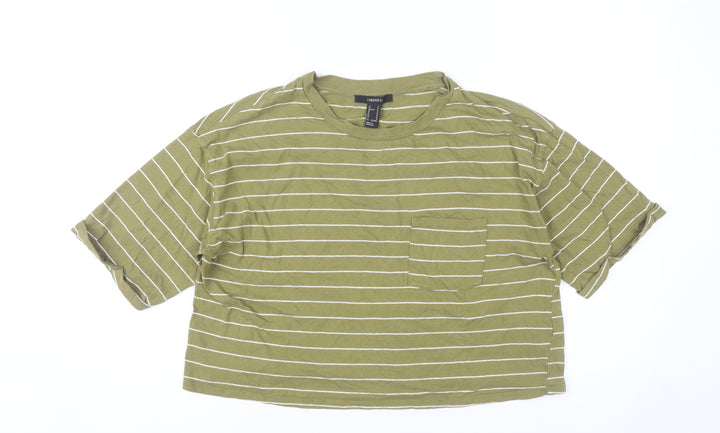 Forever 21 Womens Green Striped Cropped T-Shirt Size M