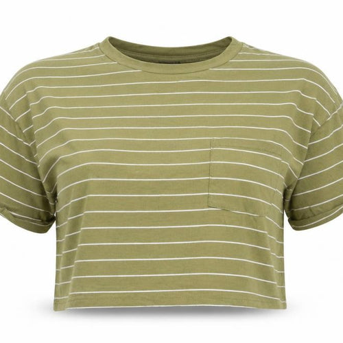 Forever 21 Womens Green Striped Cropped T-Shirt Size M