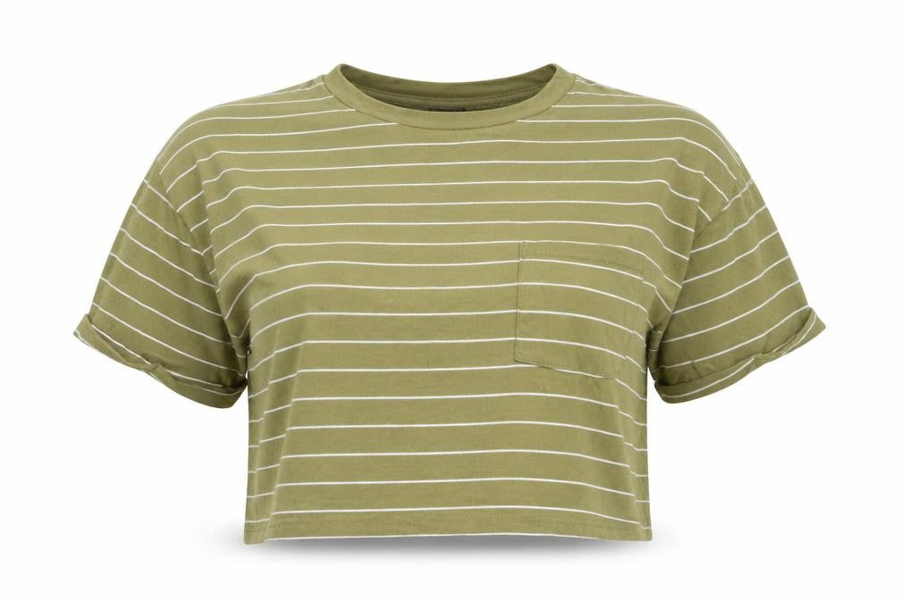 Forever 21 Womens Green Striped Cropped T-Shirt Size M
