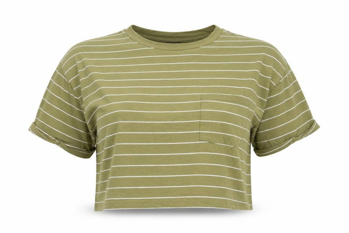 Forever 21 Womens Green Striped Cropped T-Shirt Size M