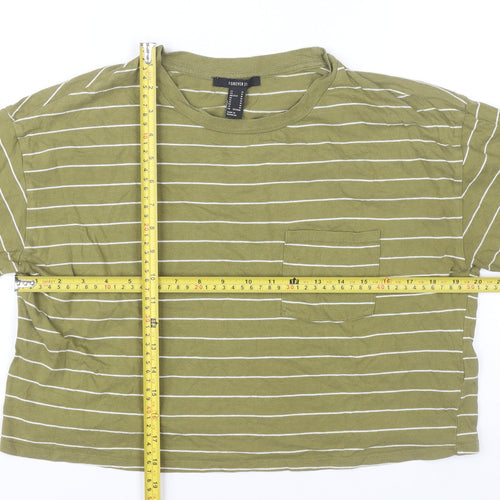 Forever 21 Womens Green Striped Cropped T-Shirt Size M
