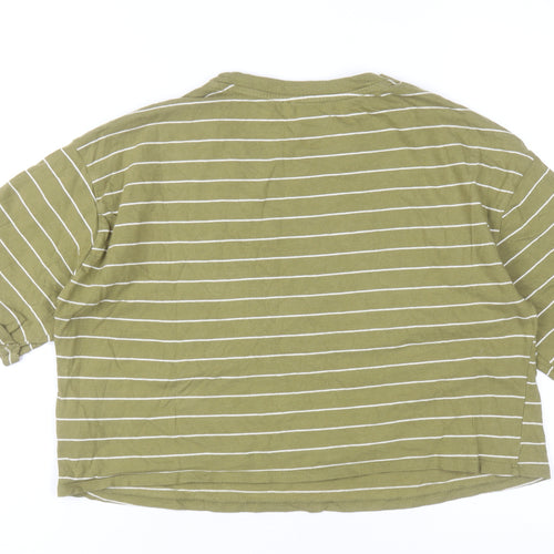 Forever 21 Womens Green Striped Cropped T-Shirt Size M