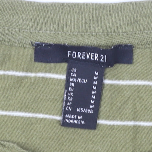 Forever 21 Womens Green Striped Cropped T-Shirt Size M