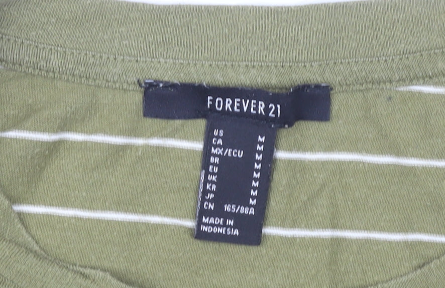 Forever 21 Womens Green Striped Cropped T-Shirt Size M