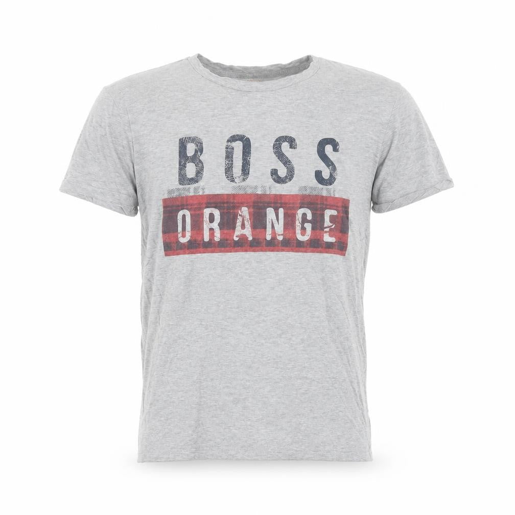Front view of Hugo Boss Men’s Grey Cotton Graphic Logo T-Shirt, size S