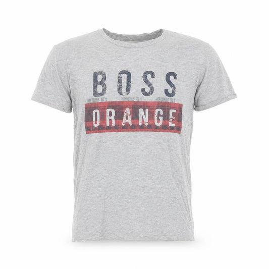 Front view of Hugo Boss Men’s Grey Cotton Graphic Logo T-Shirt, size S