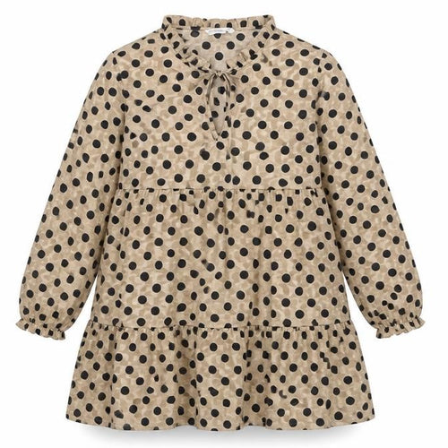 Stradivarius Women Beige Polka Dot Shift Dress Size 12 Long Sleeve