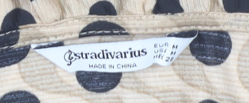 Stradivarius Women Beige Polka Dot Shift Dress Size 12 Long Sleeve