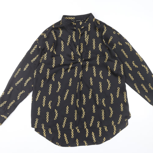 Zara Basic Women’s Black Gold Chain Print Blouse XS Long Sleeve